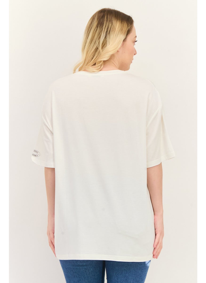 STEVE MADDEN - Women Round Neck Short Sleeves Graphic Print T-Shirt, Cream - Image 1