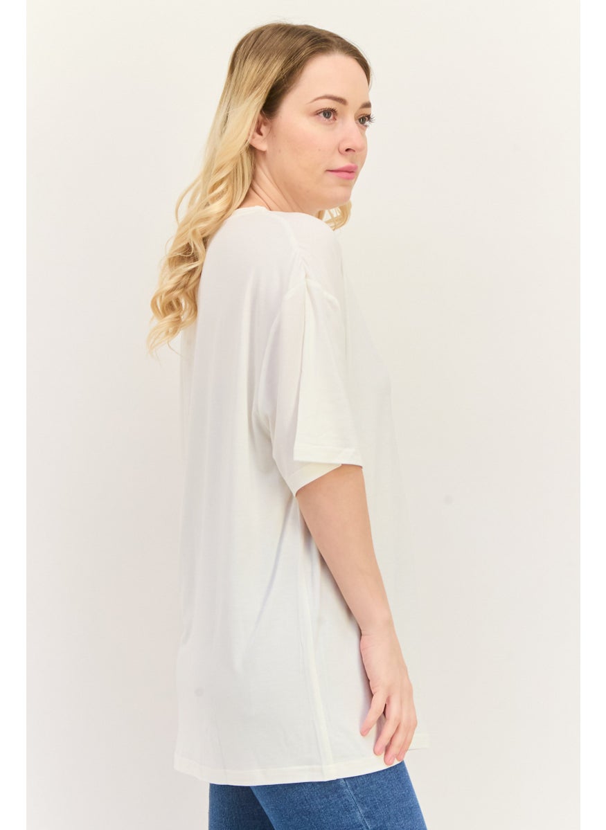 STEVE MADDEN - Women Round Neck Short Sleeves Graphic Print T-Shirt, Cream - Image 1