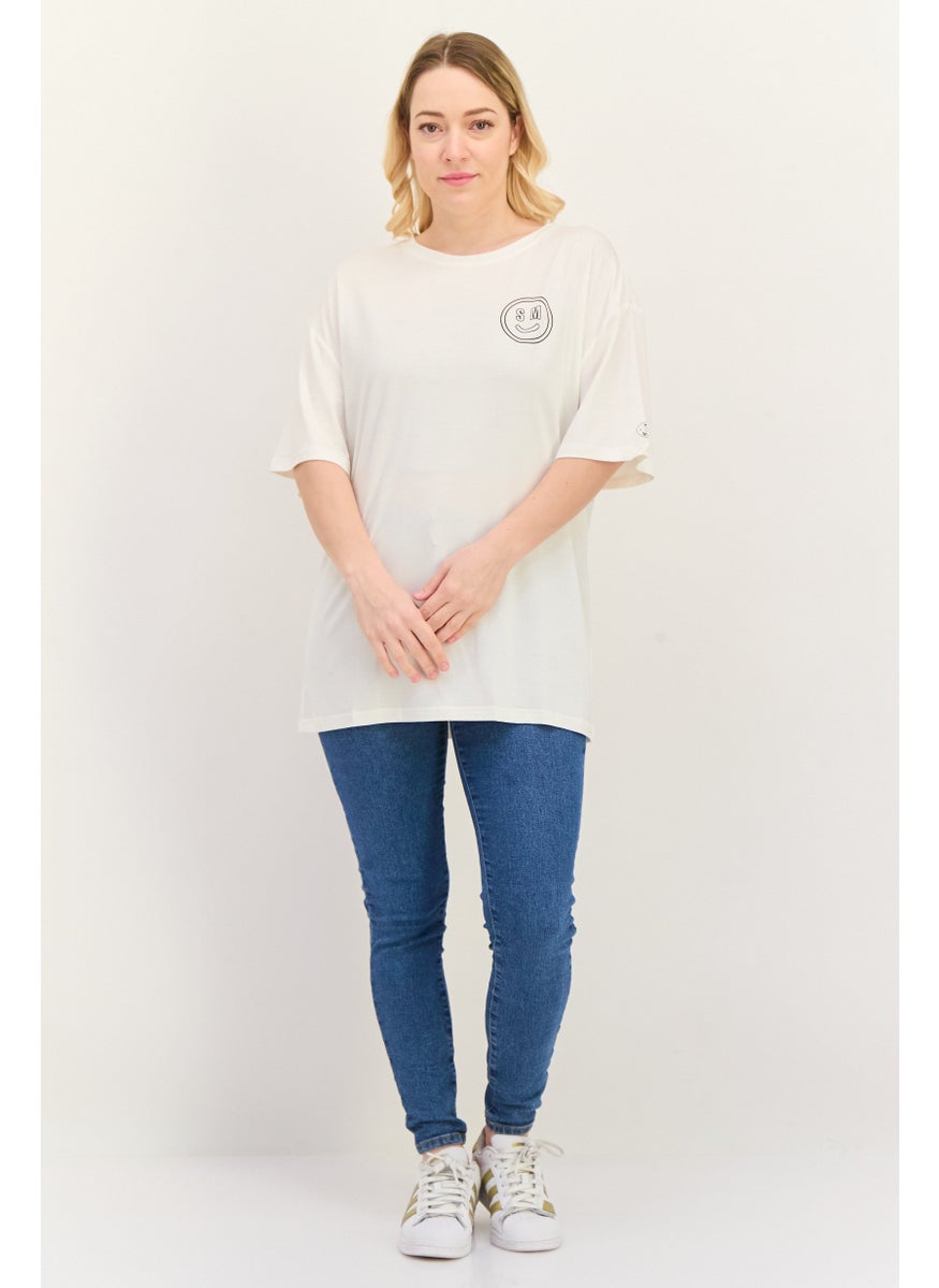 STEVE MADDEN - Women Round Neck Short Sleeves Graphic Print T-Shirt, Cream - Image 1