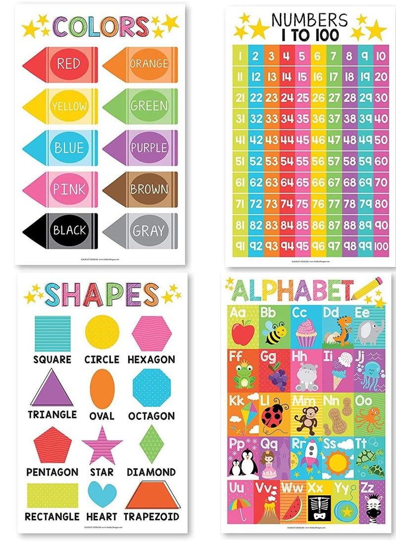 SYOSI Educational Preschool Poster for Toddler and Kid 4 Pcs, Alphabet Numbers Colors Shapes, Classroom Learning Alphabet Poster, Nursery Homeschool Kindergarten, Laminated Educational Supplies 11x17inch  - Image 1