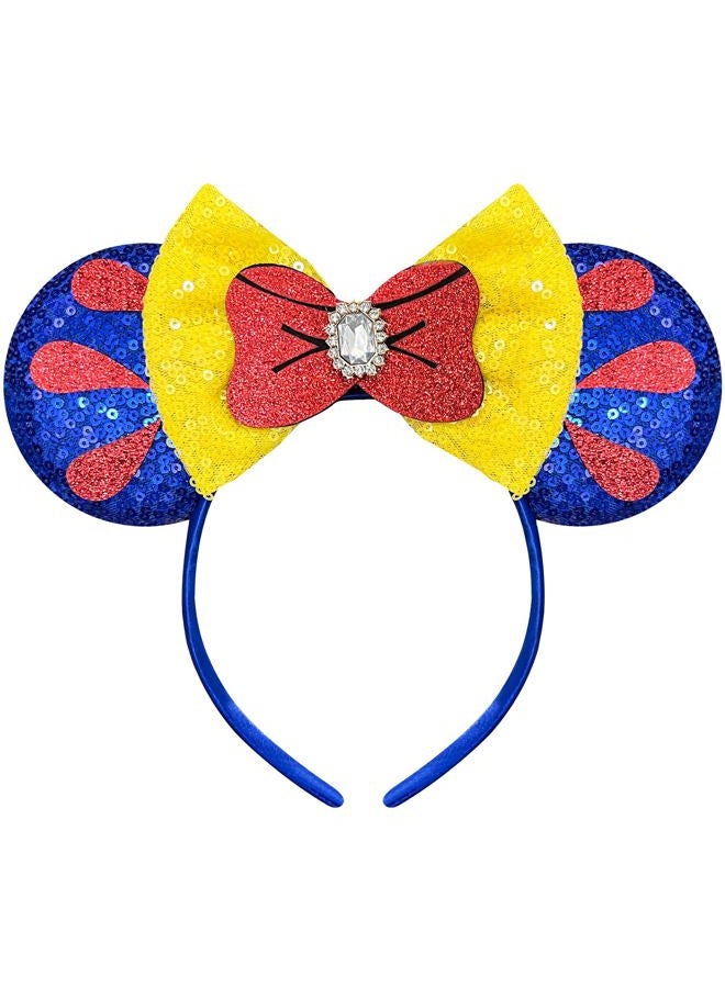 Mouse Ears Headband for Women Adult, Red Bows Princess Hairband with Beads Sequin Ears