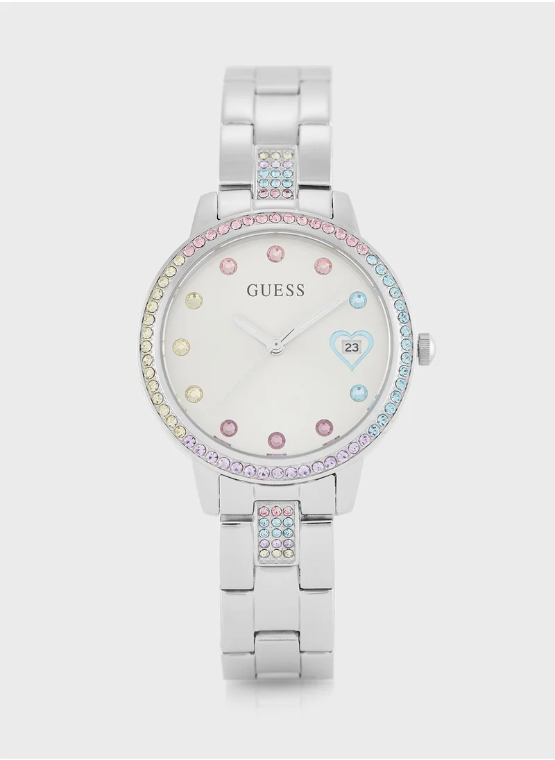 GUESS Three Of Hearts Steel Strap Analog Watch