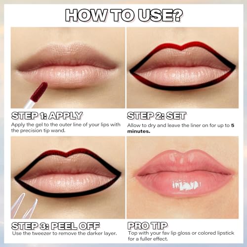 Cilrofelr Peel Off Lip Liner Stain, Long Wear Tattoo Lip Liner with Tweezer, Peel Off Lip Stain with Matte Finish, Long Lasting, Waterproof, Transfer-proof, Highly Pigmented Color (N-Nude Pink) - Image 5