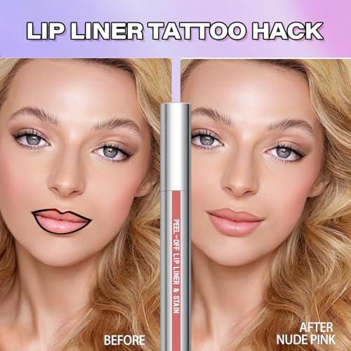 Cilrofelr Peel Off Lip Liner Stain, Long Wear Tattoo Lip Liner with Tweezer, Peel Off Lip Stain with Matte Finish, Long Lasting, Waterproof, Transfer-proof, Highly Pigmented Color (N-Nude Pink) - Image 2