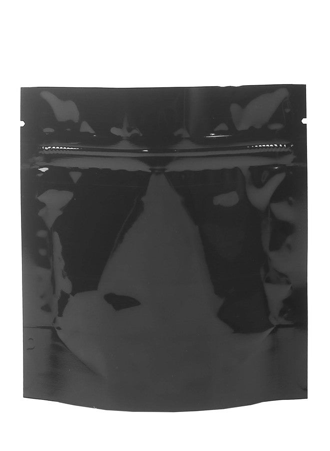 QQ Studio Pack of 100 Double-Sided Glossy Wide Mouth Smell Proof Stand Up Resealable Pouch Bags (Glossy Black, 6.5x5" (3oz)) - Image 1