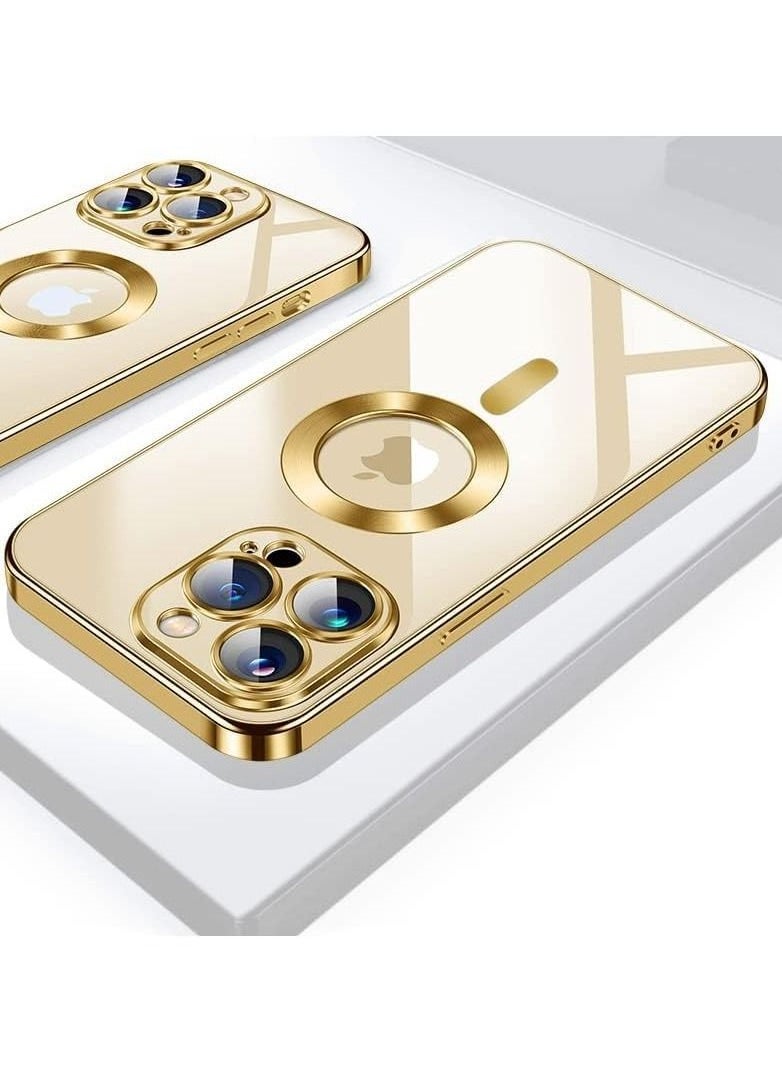 Generic Full Protection Clear Magnetic Case with Camera Lens Protector Compatible with Magsafe Anti Scratch Case for iPhone 14 Pro Max_Gold  - Image 5
