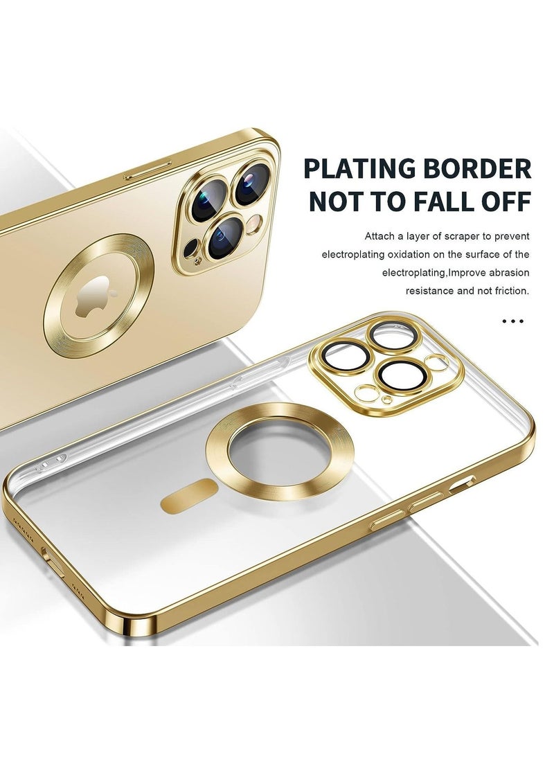 Generic Full Protection Clear Magnetic Case with Camera Lens Protector Compatible with Magsafe Anti Scratch Case for iPhone 14 Pro Max_Gold  - Image 3