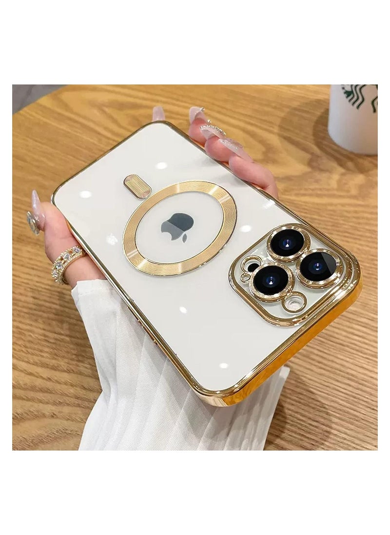 Generic Full Protection Clear Magnetic Case with Camera Lens Protector Compatible with Magsafe Anti Scratch Case for iPhone 14 Pro Max_Gold  - Image 4