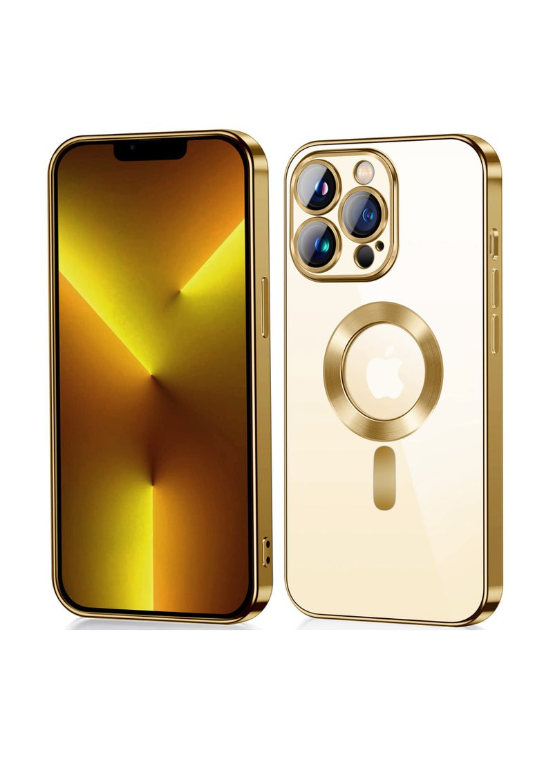 Generic Full Protection Clear Magnetic Case with Camera Lens Protector Compatible with Magsafe Anti Scratch Case for iPhone 14 Pro Max_Gold  - Image 2