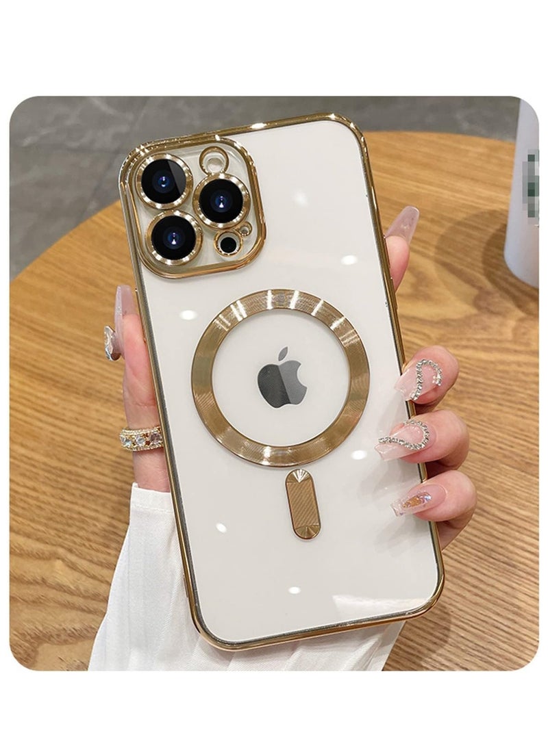 Generic Full Protection Clear Magnetic Case with Camera Lens Protector Compatible with Magsafe Anti Scratch Case for iPhone 14 Pro Max_Gold  - Image 1