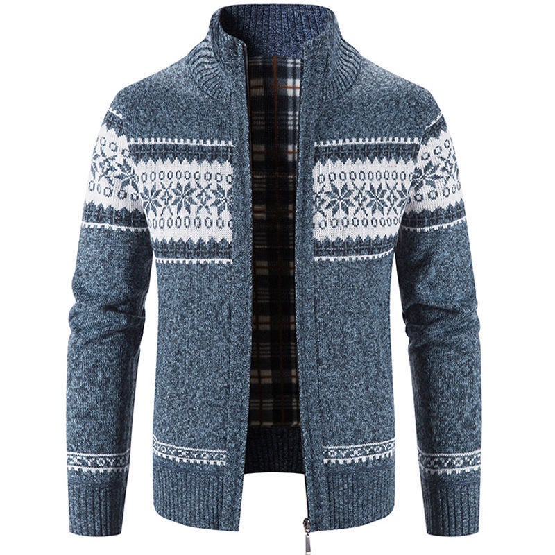 Sweater Top Autumn and Winter Solid Color Cardigan Casual All-match Slim-fit Collar Mens Zipper Collar Handsome Jacket 8868 blue gray