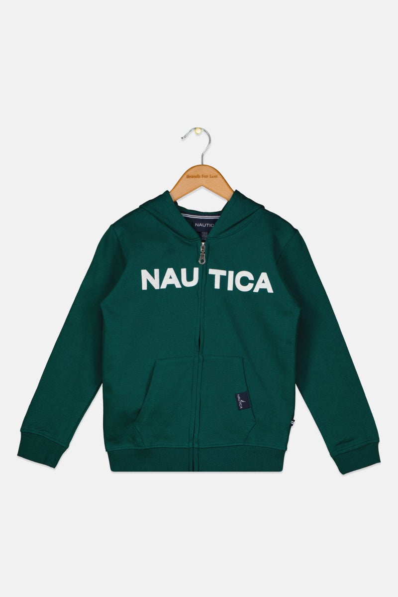 NAUTICA Kids Boy Brand Logo Full Zip Sweatshirt, Grey - Image 1