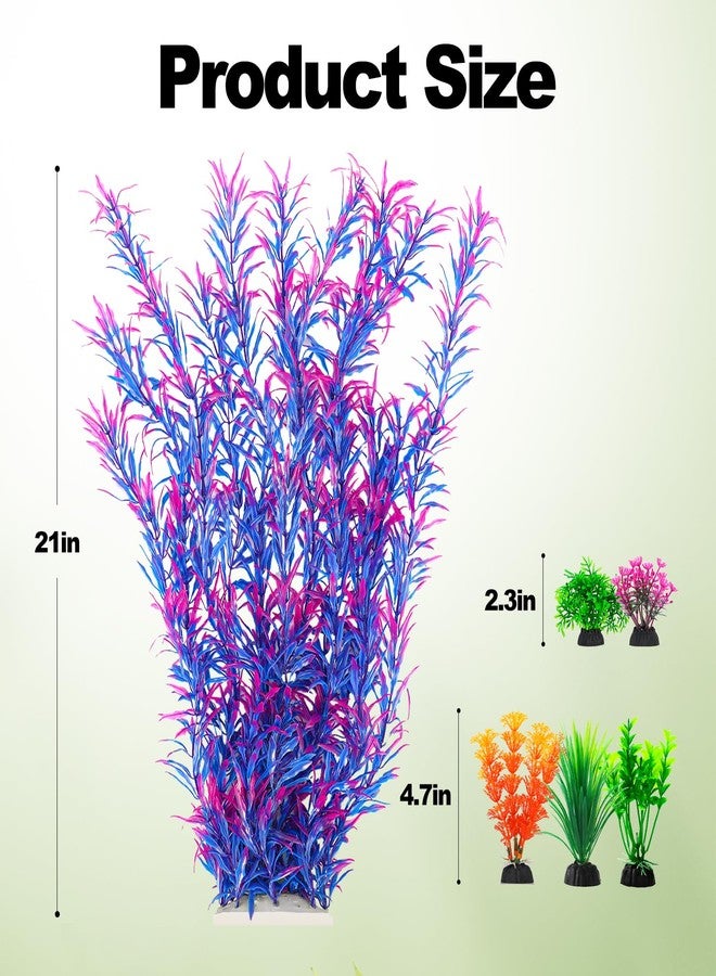 CousDUoBe 21 Inch Aquarium Plants Set Tall Fish Tank Plants - Realistic Artificial Fish Tank Decorations (1 Pcs Large Green Fish Tank Plants, 5 Pcs Small Plants) - Image 2