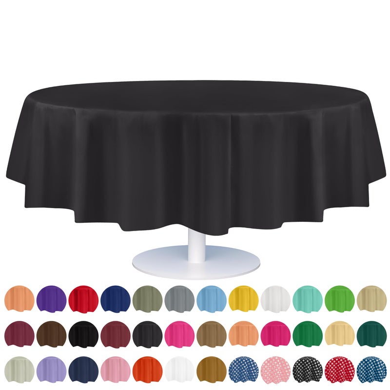 Grandipity Dark Grey 6 Pack Premium Disposable Plastic Tablecloth 84"" Inch Round Table Cover - Image 1