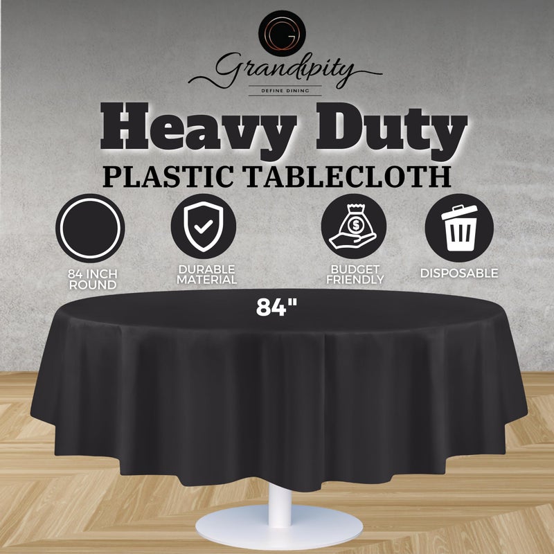 Grandipity Dark Grey 6 Pack Premium Disposable Plastic Tablecloth 84"" Inch Round Table Cover - Image 2