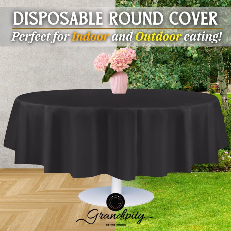 Grandipity Dark Grey 6 Pack Premium Disposable Plastic Tablecloth 84"" Inch Round Table Cover - Image 5