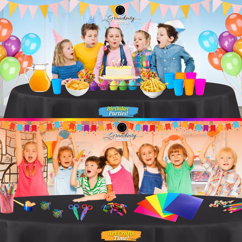 Grandipity Dark Grey 6 Pack Premium Disposable Plastic Tablecloth 84"" Inch Round Table Cover - Image 4