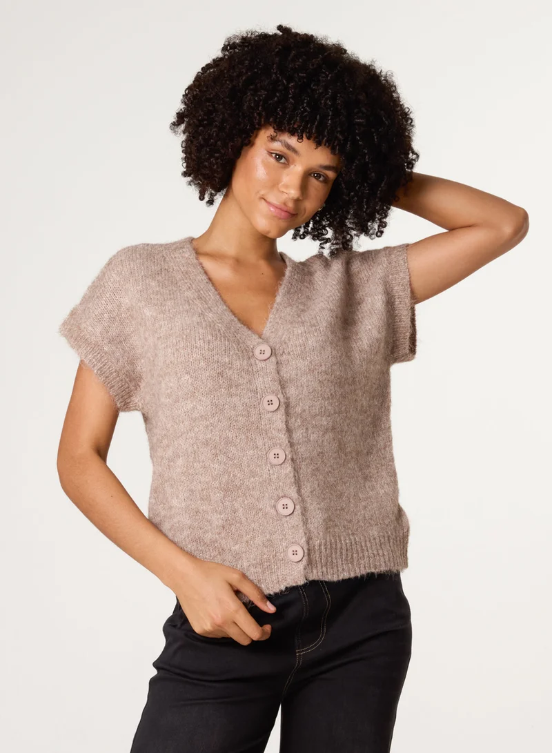 بلو فانيلا كارديجان قصير بأزرار وأكمام قصيرة