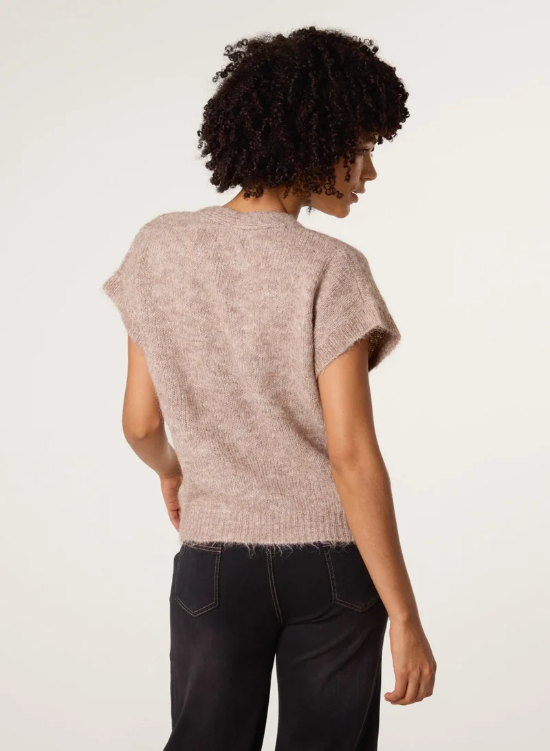 Blue Vanilla Button Front Knitted Short Sleeved Cardigan