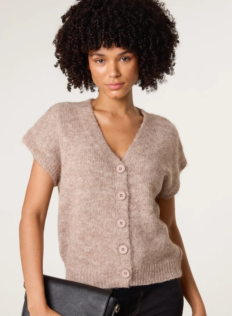 Blue Vanilla Button Front Knitted Short Sleeved Cardigan