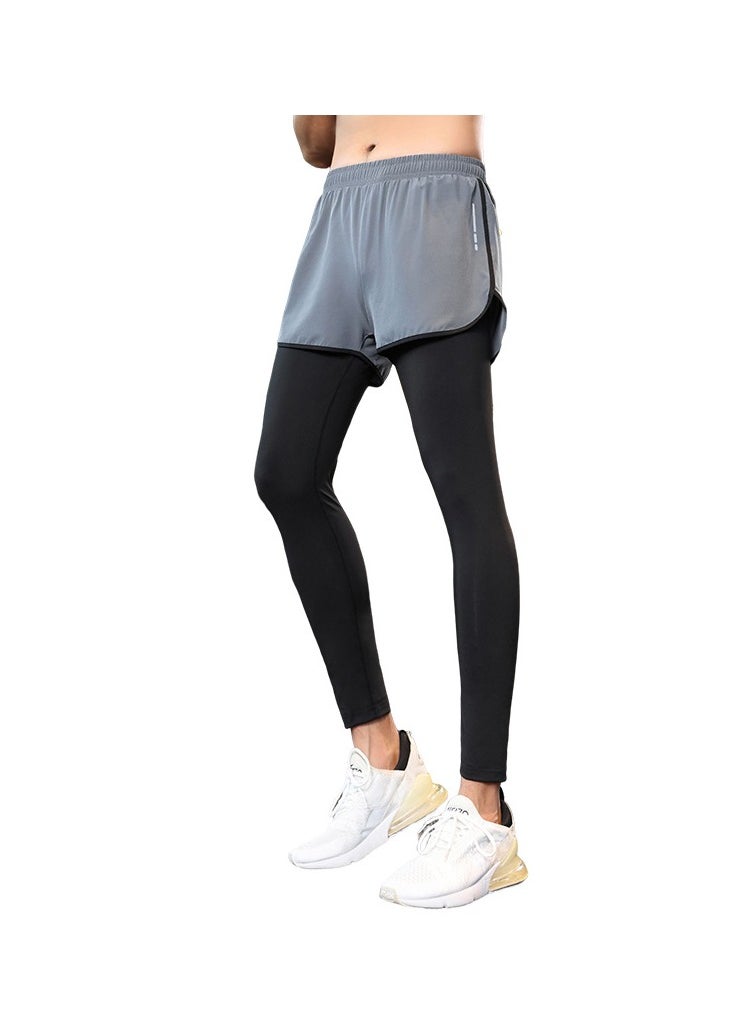 Loquat - Fashion Casual Men's Lining Fake Two-piece Fitness Pants Qquick Dry Running Fitness Anti-walking Sports Sweatpants - Image 1