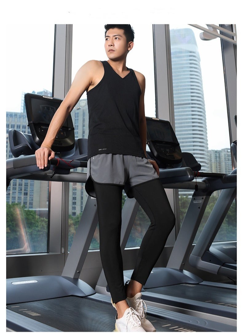 Loquat - Fashion Casual Men's Lining Fake Two-piece Fitness Pants Qquick Dry Running Fitness Anti-walking Sports Sweatpants - Image 1
