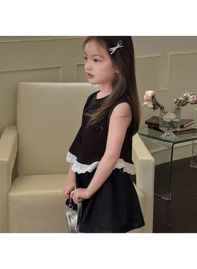 Girls' Summer  New Vest Baby Trendy Children's Trendy Korean Style Sweet Lace Bow Sleeveless Top