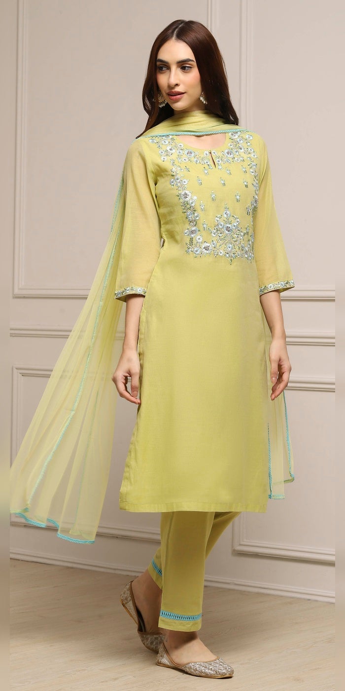 بيبا مجموعة بنطال نسائية من سيج جرين حرير من نوع A Line Kurta - Image 1