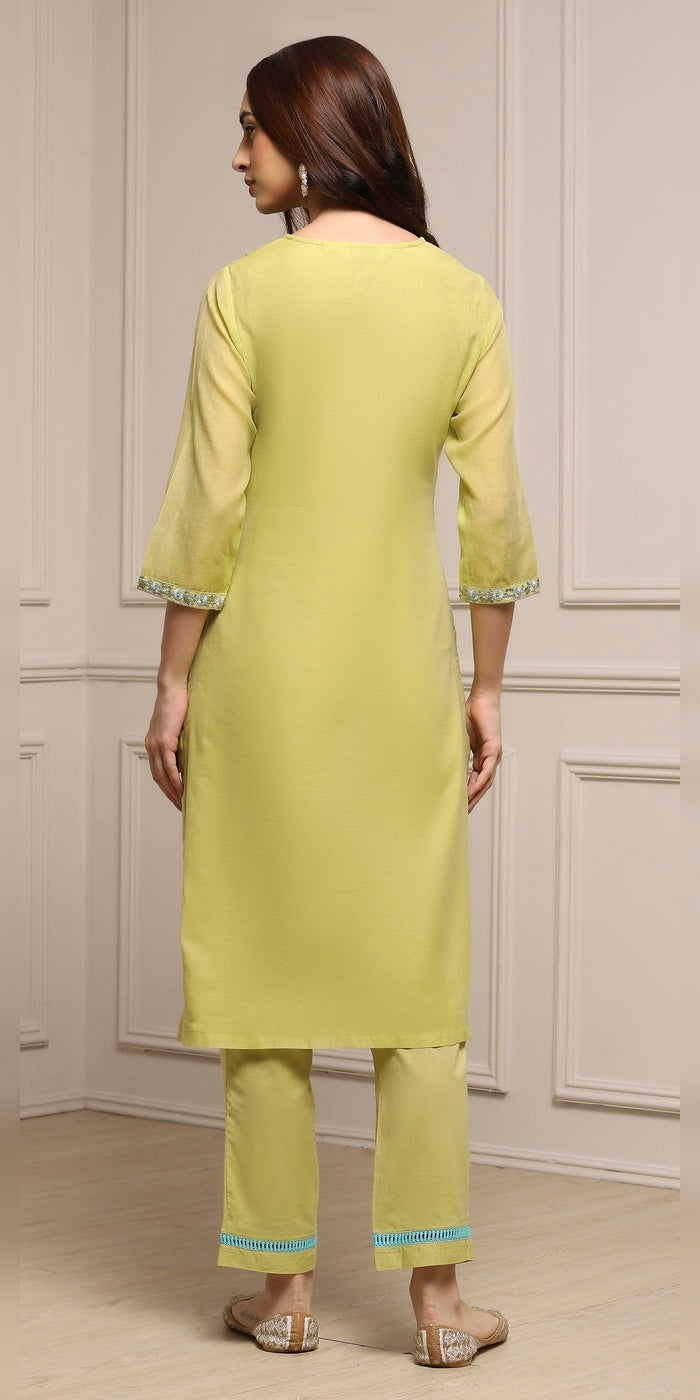بيبا مجموعة بنطال نسائية من سيج جرين حرير من نوع A Line Kurta - Image 5