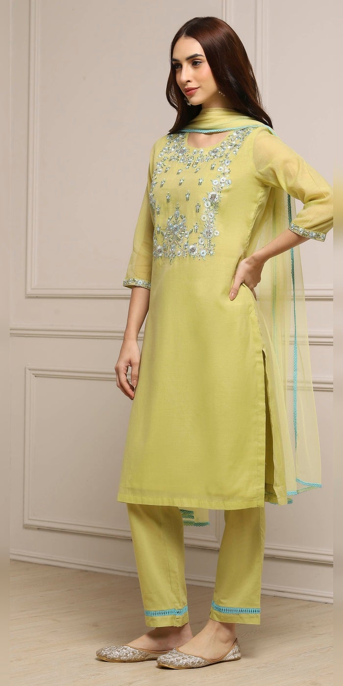 بيبا مجموعة بنطال نسائية من سيج جرين حرير من نوع A Line Kurta - Image 4