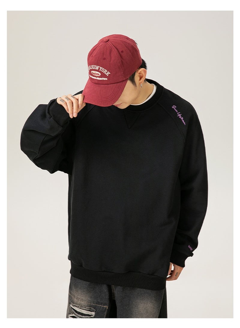 NIBEMINENT Structural Splicing Round Neck Sweatshirt Men's American Letter Embroidery Raglan Sleeve Hoodie Loose Jacket Casual - Image 2