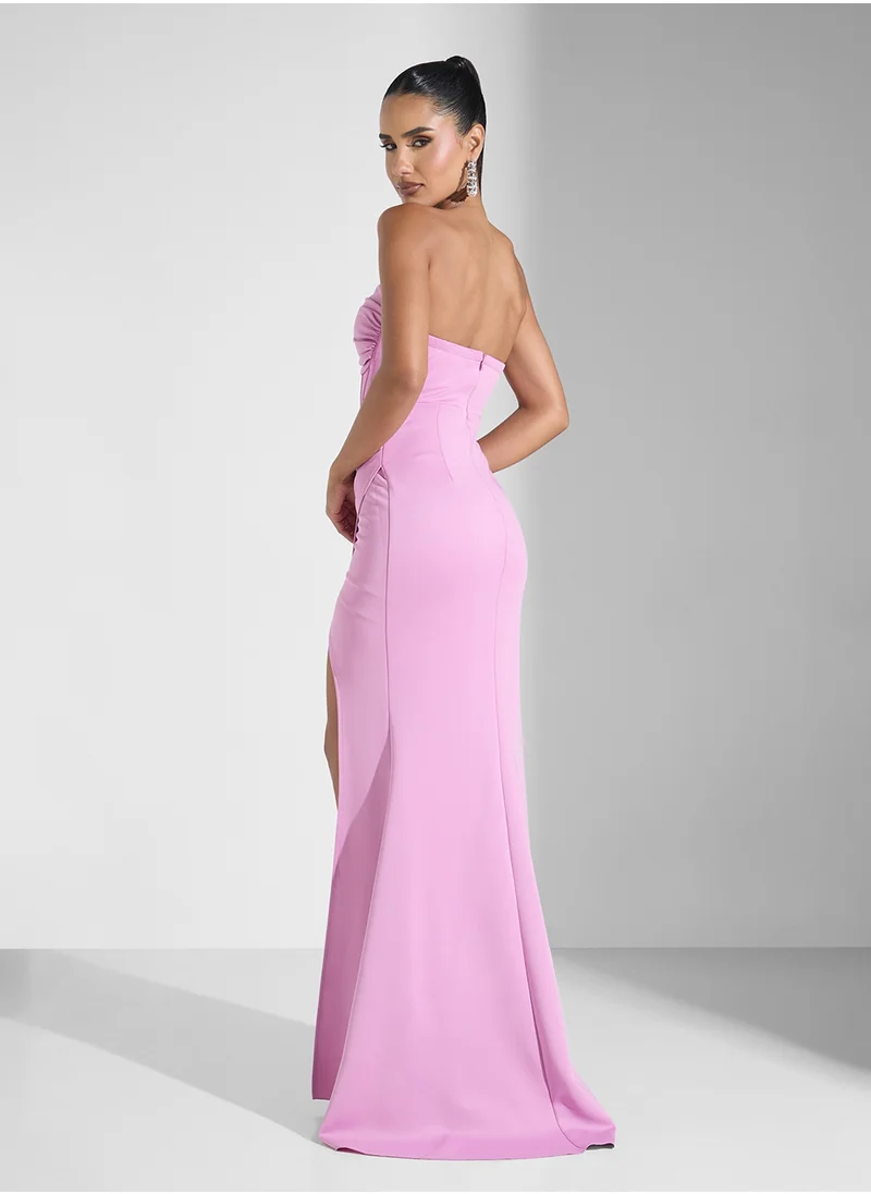 Ginger Boutique Off Shoulder Corset Bodice Gown With Slit