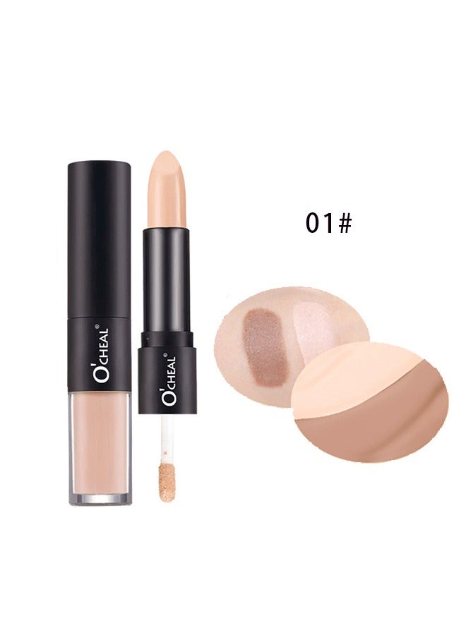 OCHEAL 24 Hours Wear Concealer Stick,Dual-End Concealer Contouring Stick,Cream Contour Bronzer Sticks, Waterproof Face Concealer Pen for Body Face Brighten Facial Shade, Create 3D Makeup(01#)  - Image 2