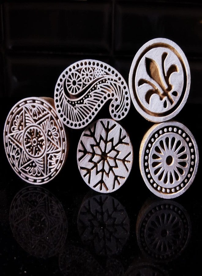 ecofynd Wooden Block Stamps (Pack of 7), Wooden Blocks for Block Printing Stamp Set, Artistic Shapes Craft Kids Saree Border DIY Henna Fabric Paper Clay Pottery Hand-Carved (BLOCK056) - Image 4