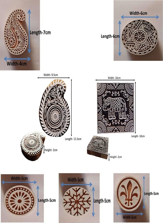 ecofynd Wooden Block Stamps (Pack of 7), Wooden Blocks for Block Printing Stamp Set, Artistic Shapes Craft Kids Saree Border DIY Henna Fabric Paper Clay Pottery Hand-Carved (BLOCK056) - Image 5