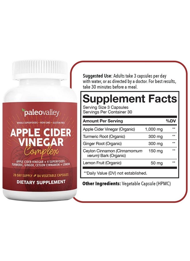 Apple Cider Vinegar Complex Nutritional Supplement With Turmeric Ginger Ceylon Cinnamon And Lemon 84 Capsules Supports A Low Carb Diet Keto Diet And Protein Absorption