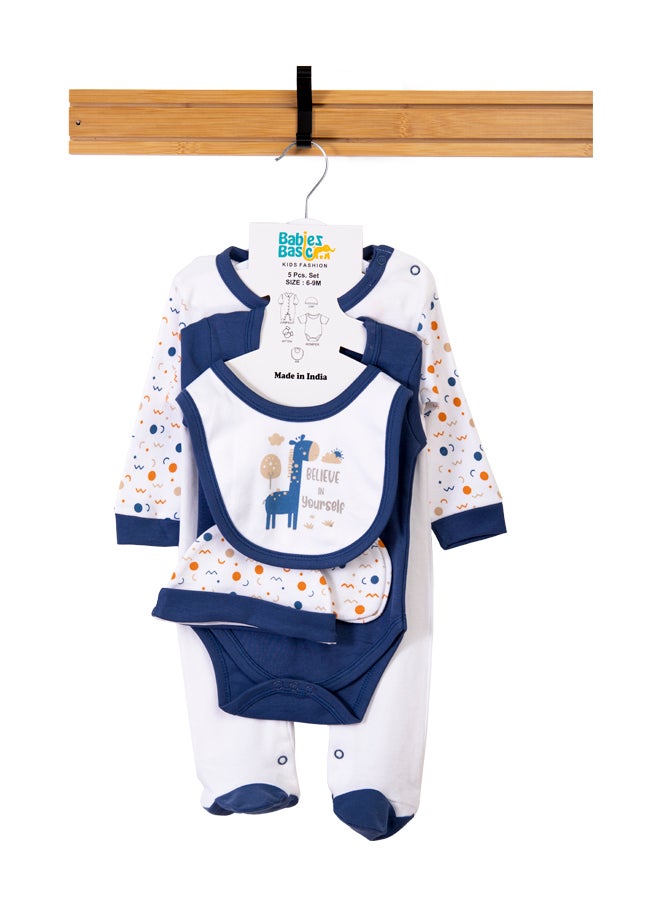 Babies Basic 5 Piece Unisex 100% Cotton Gift Set Include Bib, Romper, Mittens, Cap And Sleepsuit/Jumpsuit- Believe In Yourself  - Image 1