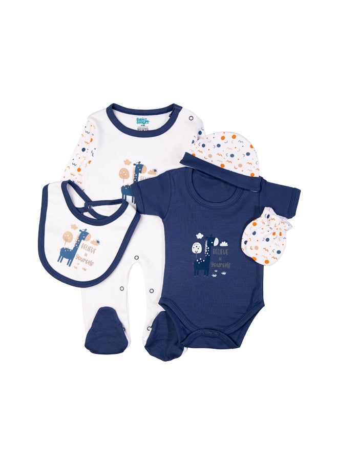 Babies Basic 5 Piece Unisex 100% Cotton Gift Set Include Bib, Romper, Mittens, Cap And Sleepsuit/Jumpsuit- Believe In Yourself  - Image 4