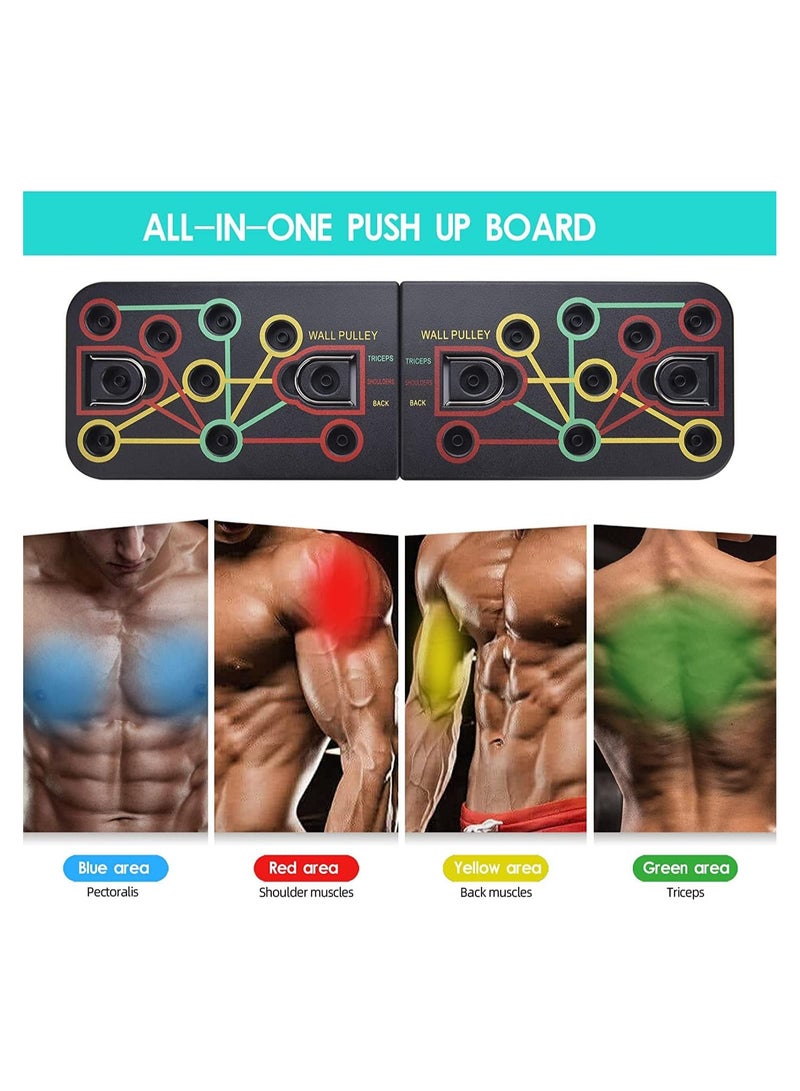 لوح ضغط، حامل رفع متعدد الوظائف مع احزمة مقاومة، معدات تدريب القوة المحمولة القابلة للطي للرجال والنساء، مقابض دفع للأرضية لتقوية الذراعين والقلب والظهر - Image 3