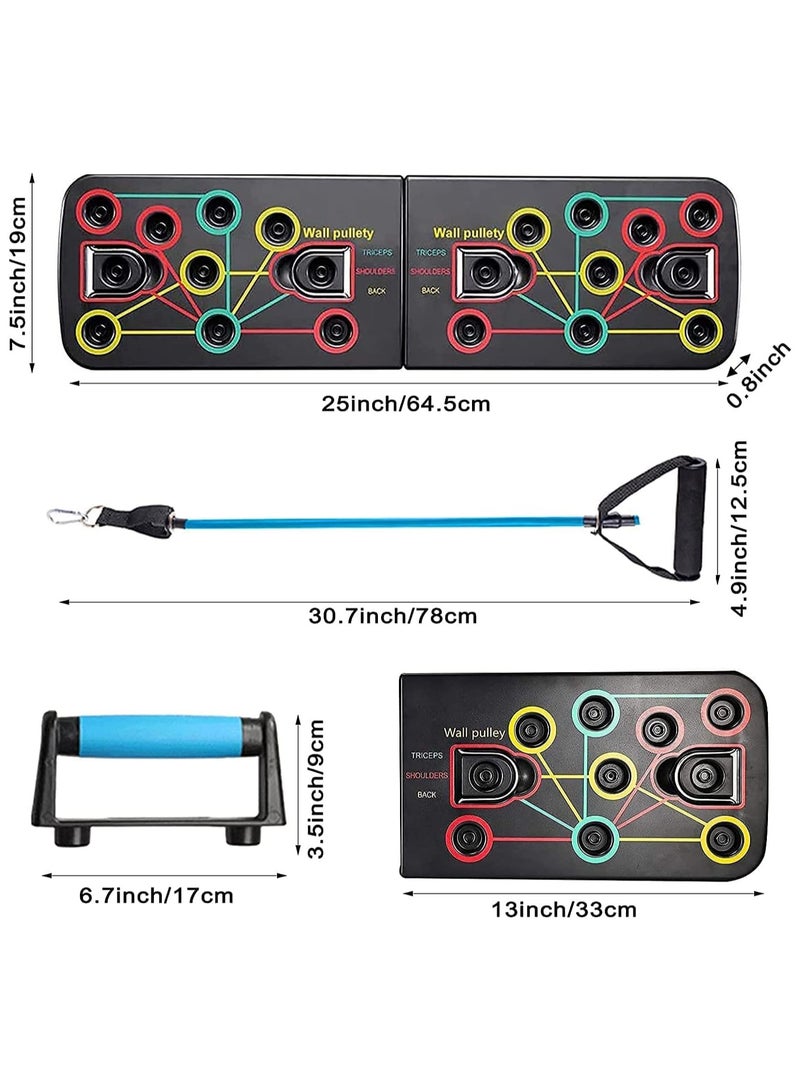 لوح ضغط، حامل رفع متعدد الوظائف مع احزمة مقاومة، معدات تدريب القوة المحمولة القابلة للطي للرجال والنساء، مقابض دفع للأرضية لتقوية الذراعين والقلب والظهر - Image 4