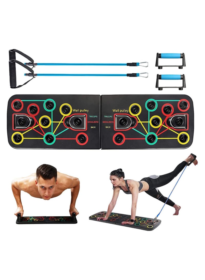 لوح ضغط، حامل رفع متعدد الوظائف مع احزمة مقاومة، معدات تدريب القوة المحمولة القابلة للطي للرجال والنساء، مقابض دفع للأرضية لتقوية الذراعين والقلب والظهر - Image 5