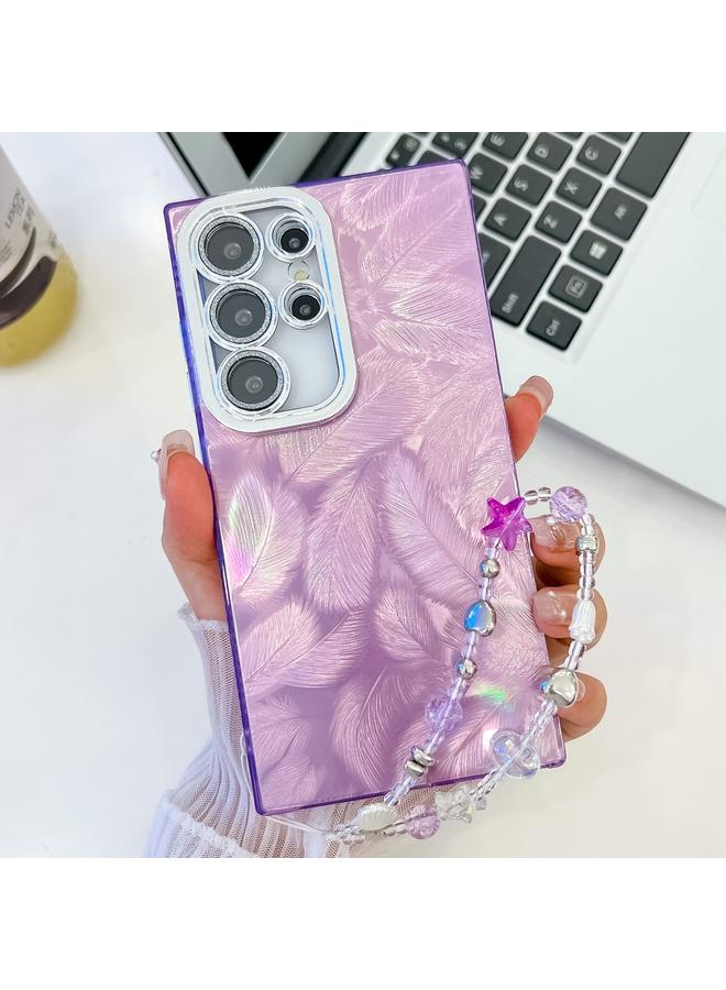 اس-توب جراب لهاتف Samsung Galaxy S23 Ultra 5G مطلي بطبقة لامعة وسلسلة معصم من مادة TPU مع غشاء عدسة - Image 1