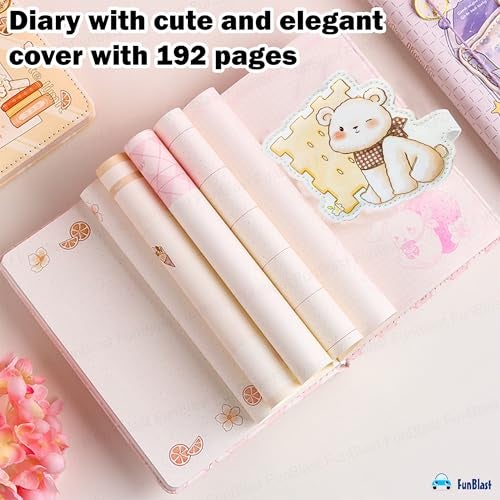FunBlast Aesthetic Diary for Girls – Cuddly Cuties A5 Kawaii Journal Notebook | 192-Page Stylish Diary for School, Home, Office & Travel (Light Brown) - Image 2