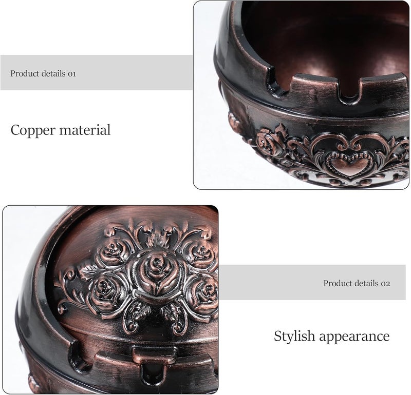 Creative Small Ash Tray with Lid, Vintage Copper Metal Ashtray, Windproof Portable Patio and Indoor Smoking Accessory for Home and Outdoor Use - Image 3