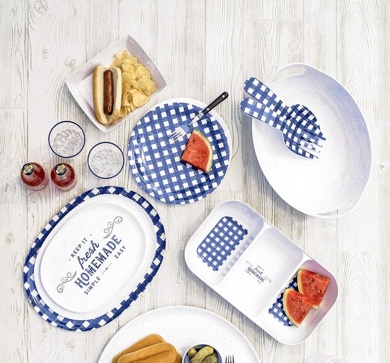 TarHong Homemade Navy Gingham Dinner Plate S4 105 - Image 2