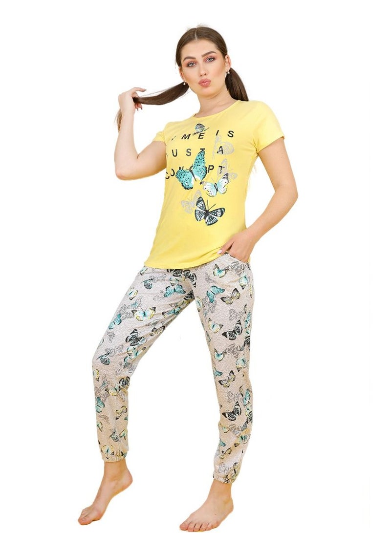 جنة بيجامة نسائية قطن كم قصير - PJ 930