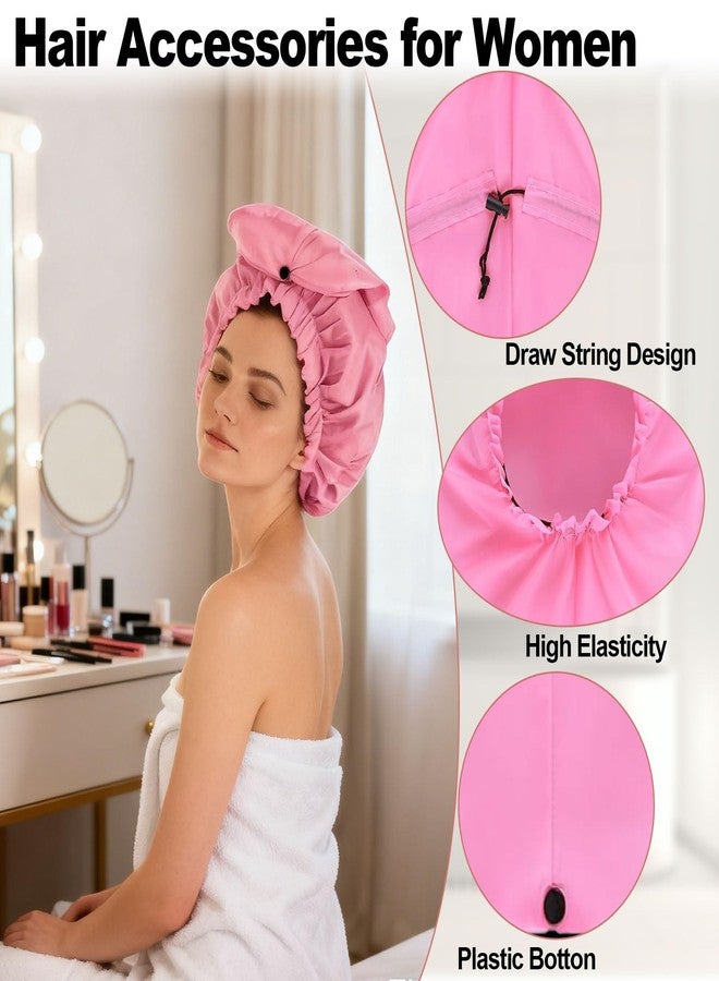 ELEBOX 2 Pack Extra Large Shower Cap for Braids/Curly Hair/Dreadlock，Reusable Waterproof Long Bonnets for Women, Bathing Cap With Drawstring & Button, Black+Pink - Image 4