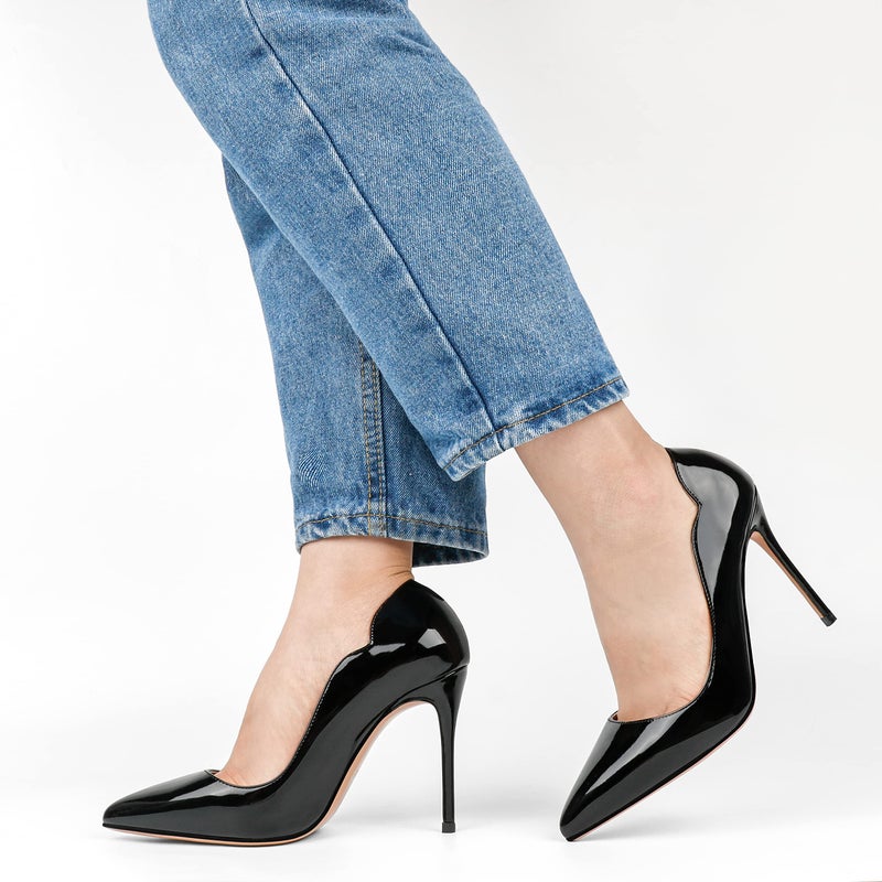 COLETER Middle Heels for Women, 3.93 inch/10cm Pointed Toe Dress Shoes Stiletto Heels Evening Party Pumps 10cm Black 10 US - Image 2