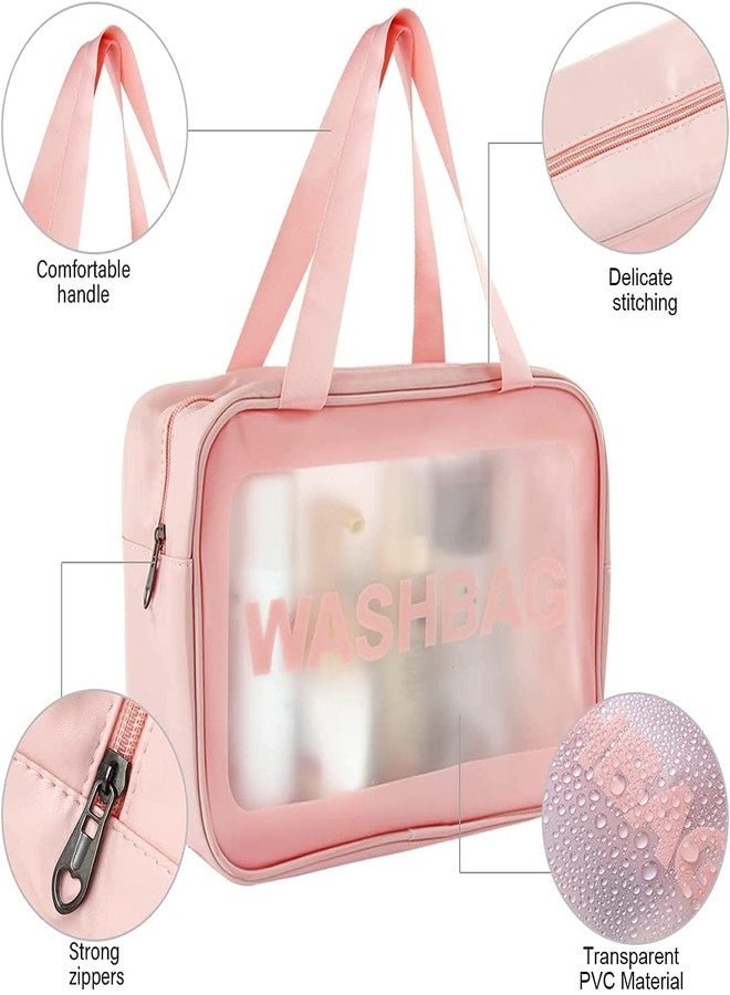 Xpandio Clear Makeup Pouch Set, Cosmetic Organizer Bag for Women and Girls Travel Waterproof Toiletry Storage Kit (Set of 3, Light Pink) - Image 3