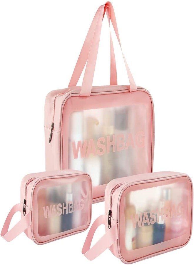 Xpandio Clear Makeup Pouch Set, Cosmetic Organizer Bag for Women and Girls Travel Waterproof Toiletry Storage Kit (Set of 3, Light Pink) - Image 1